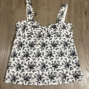 Ann Taylor Loft White Black Floral Cotton Sleeveless Top Sz 10 Cottagecore